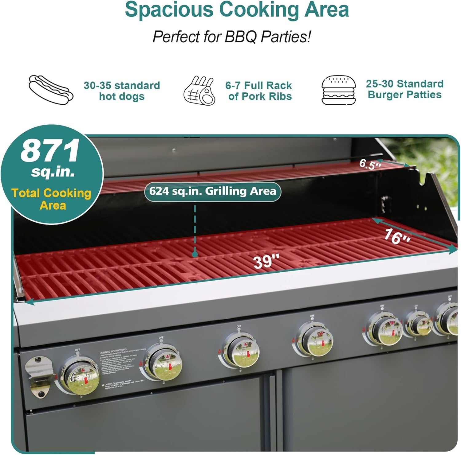 Brand Man 6-Burner Outdoor Gas Kitchen Grill Island with Side Burner, BBQ Station with Storage Cabinets and Fold-out Prep Table, LPG/NG Convertible Gas Grills