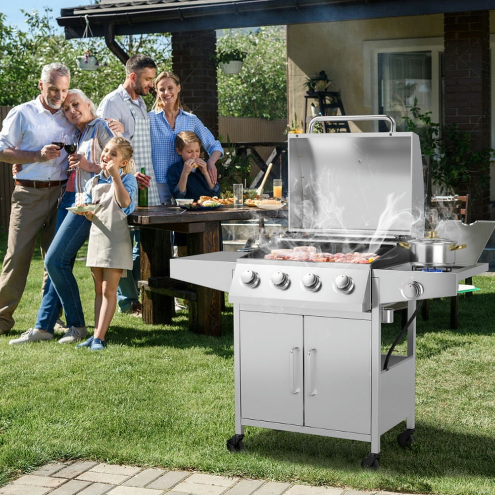 Aimee Lii 50000BTU 5-Burner Propane Gas Grill with Side Burner and 2 Prep Tables, BBQ Grill for Outdoor Cooking Kitchen, Garden and Patio Backyard Barbecue-Silver Aimee Lii