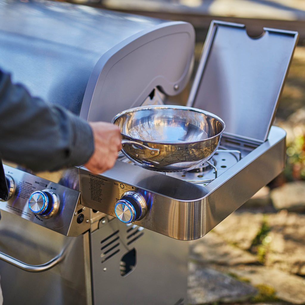 Monument Grills 6+1 Burner Propane Gas Grill  84,000 BTU Stainless Steel Outdoor Patio Barbecue Grill  LED Controls , Free Rotisserie Kit , and Easy Cleanup , 77352 Monument Grills