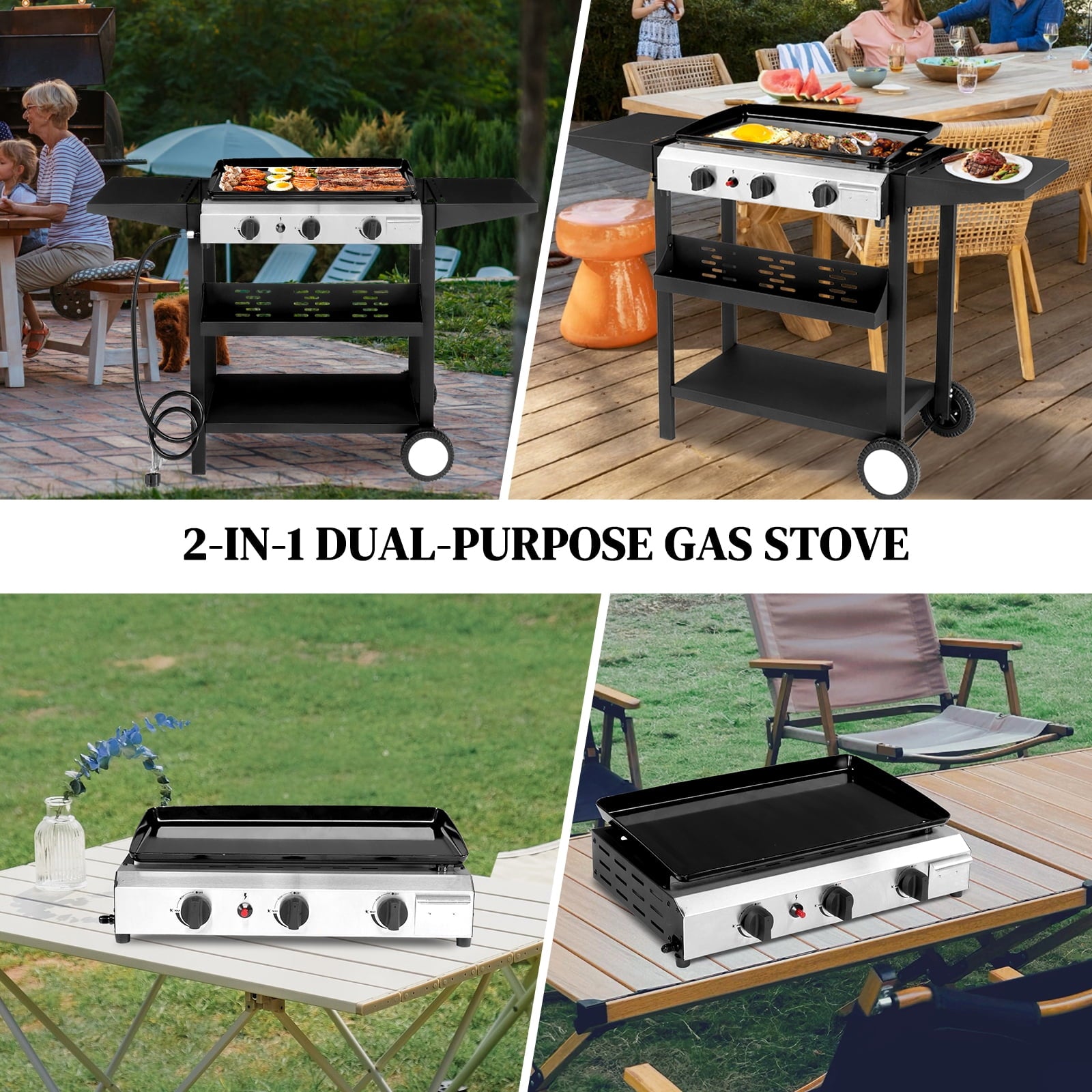 SalonMore Flat Top Propane Griddle with Ceramic Coated Cast Iron Pan,30000 BTU SalonMore