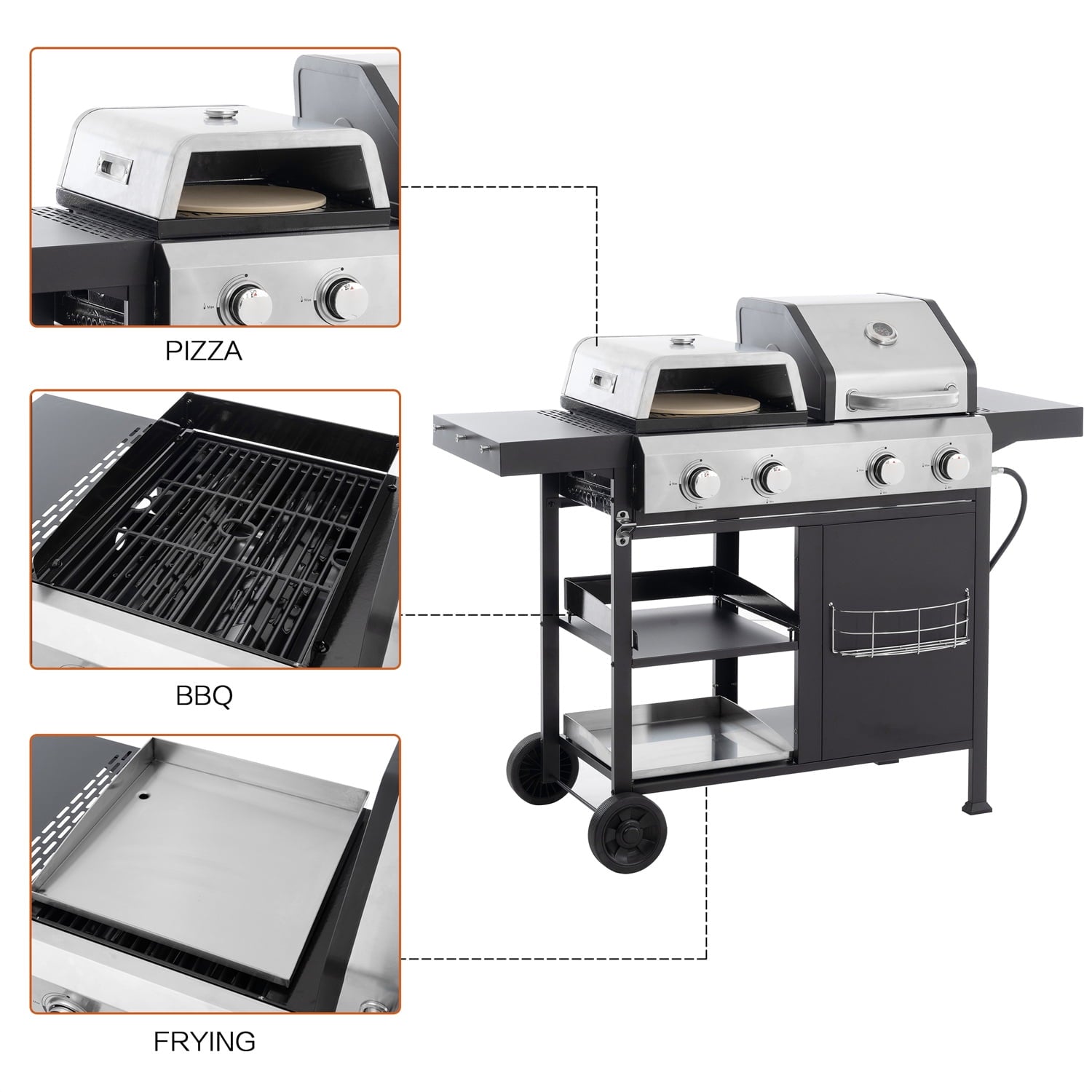 HighSound 4 Burner Propane Gas Grill & Griddle Combo BBQ Grill with Lid & Pizza Oven 49200 BTU, Flat Top Propane Grill Griddle Combo for Outdoor Cooking While Camping & Tailgating, Black Gas Grills