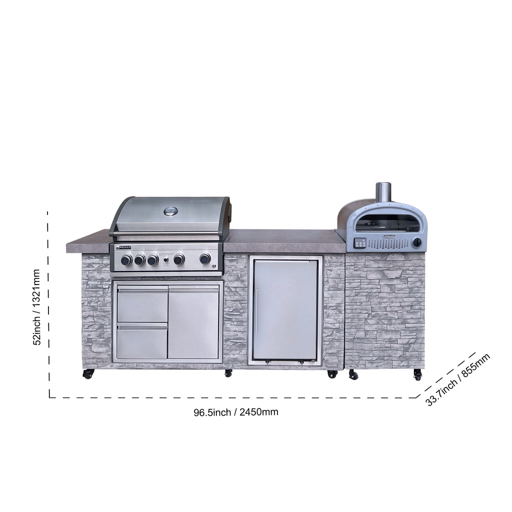 96 Inch European Ledge 5b Island Grill With Fridge And Outdoor Oven Prokan