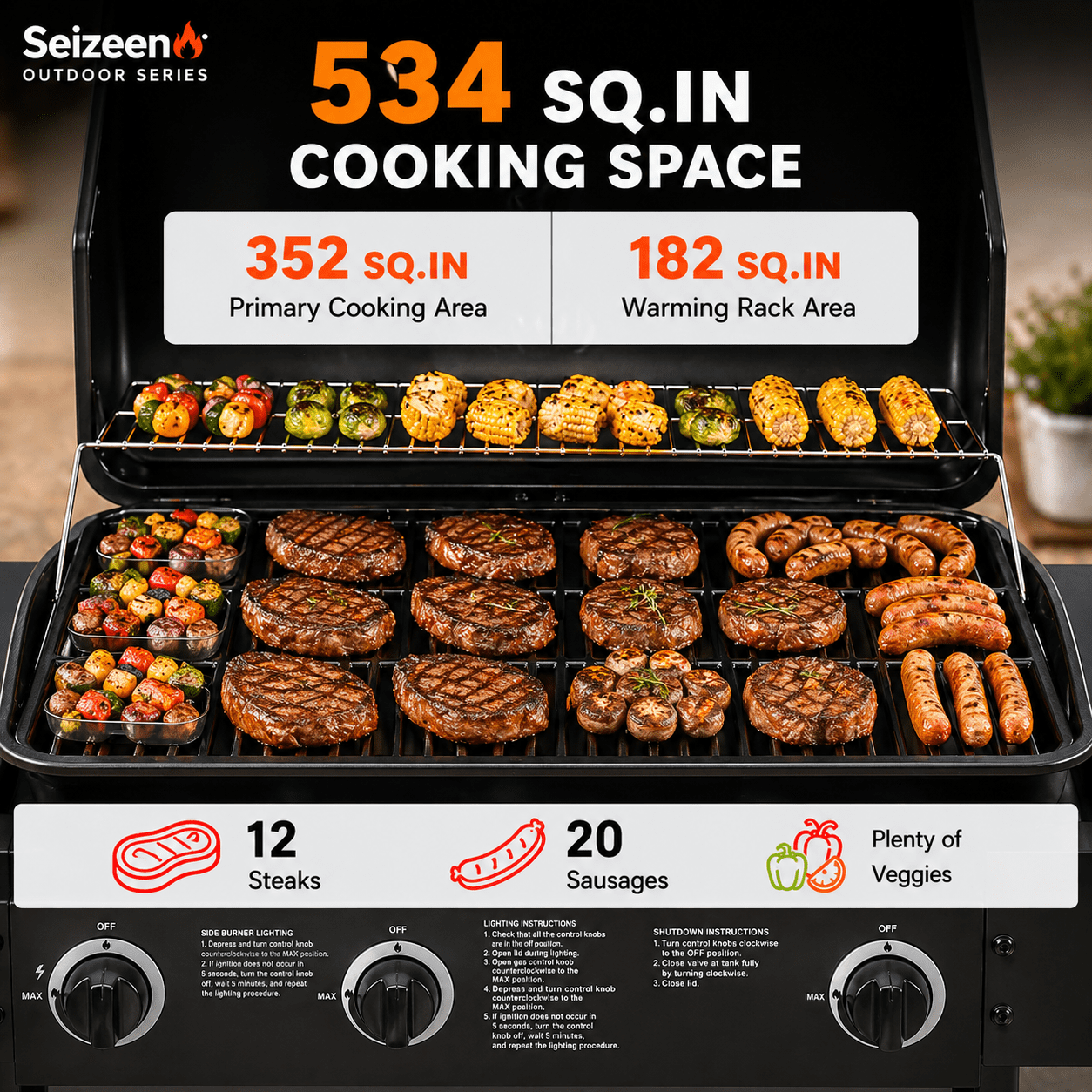 4 Burner Propane Gas Grill with Side Burner, 42000 BTU Stainless Steel BBQ Grill with Cast Iron Grates, 534 Sq In Cooking Area, Outdoor Barbecue Grill with Side Tables for Patio Backyard Cooking Gas Grills