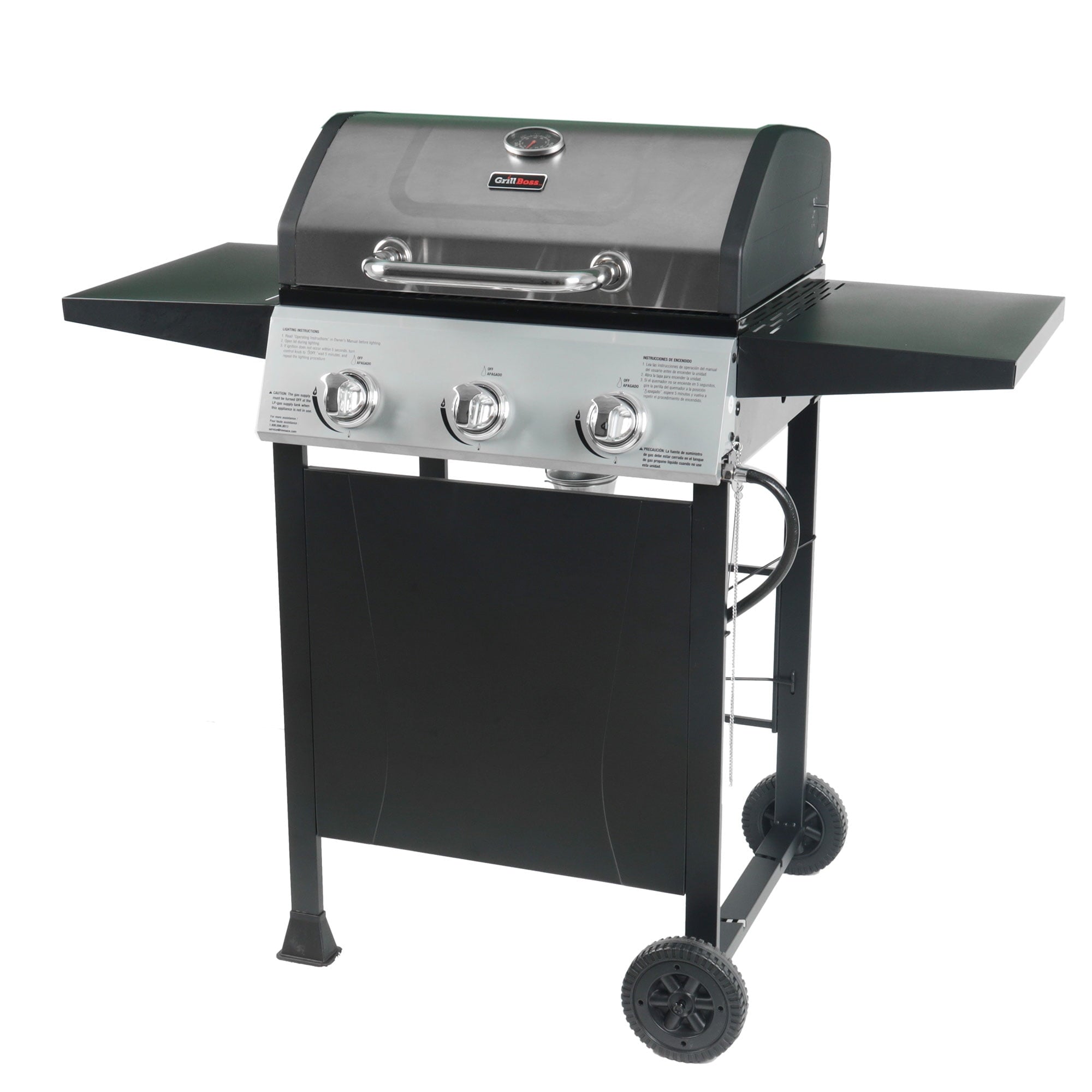 Grill Boss 27,000 BTU 3 Burner Propane Gas Grill w/Wheels, Cover, & Side Shelves Gas Grills