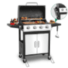 4-Burner Gas Grill with 4 Universal Wheels & Bottle Opener, 40000BTU Outdoor Grill with Side Table for Camping, Black & Sliver Gas Grills