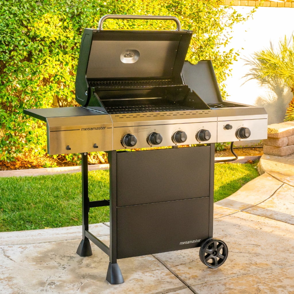 Megamaster 4-Burner Gas Grill with Side Burner & Grill Cover, 52,000 BTUs, 568 SQ. In. Cooking Area, Propane BBQ Grill with Stainless Steel Panel for Outdoor Cooking, Patios, and More - 720-0804HK Gas Grills