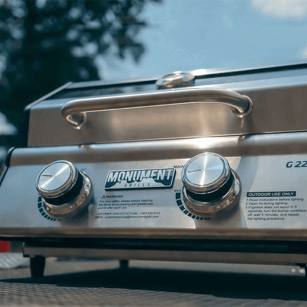 Monument Grills Portable 2-Burner Tabletop Propane Gas Grill with Locking Clearview Lid, Stainless Steel Monument Grills