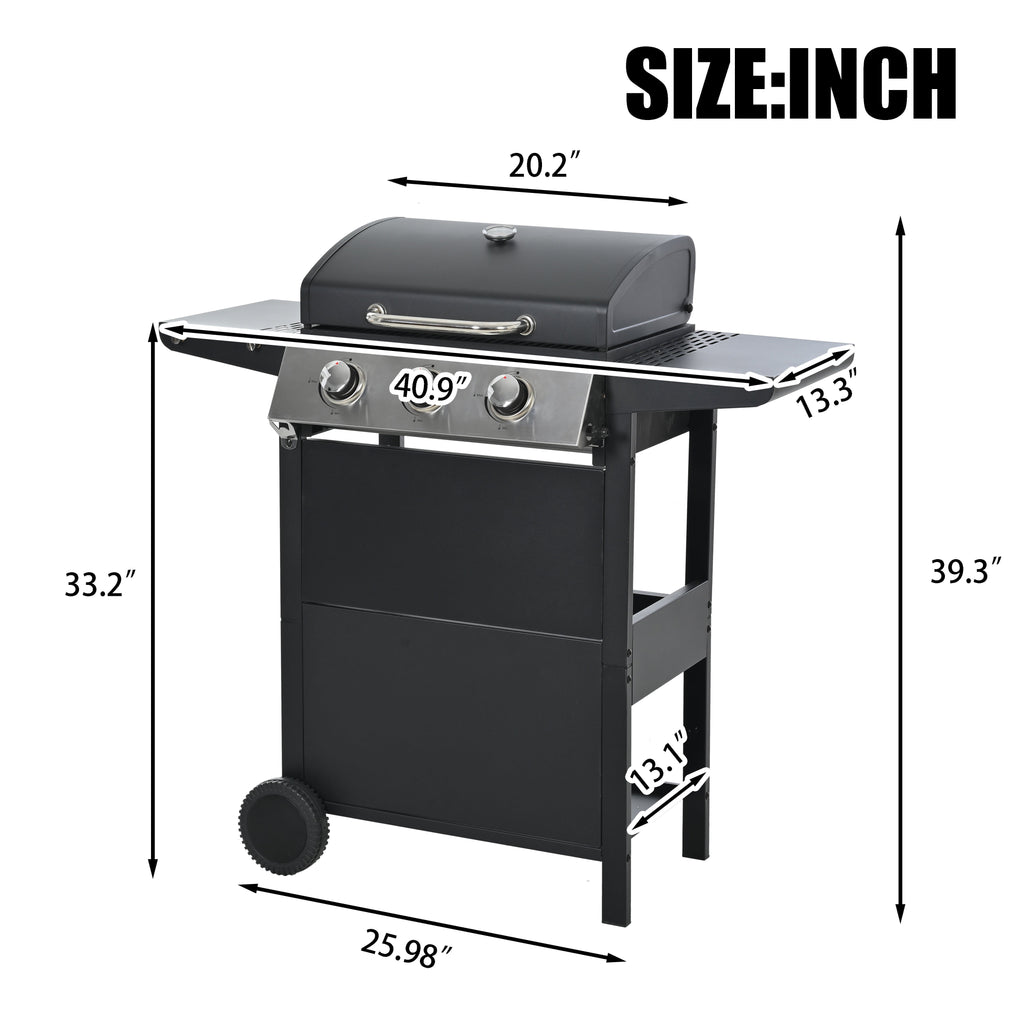 iCapeson 3-Burner Propane Gas Grill, 26,000 BTU Stainless Steel Outdoor BBQ Grill with 2 Side Shelves, Wheels, Thermometer & Bottle Opener for Patio, Garden, and Backyard Barbecue Gas Grills