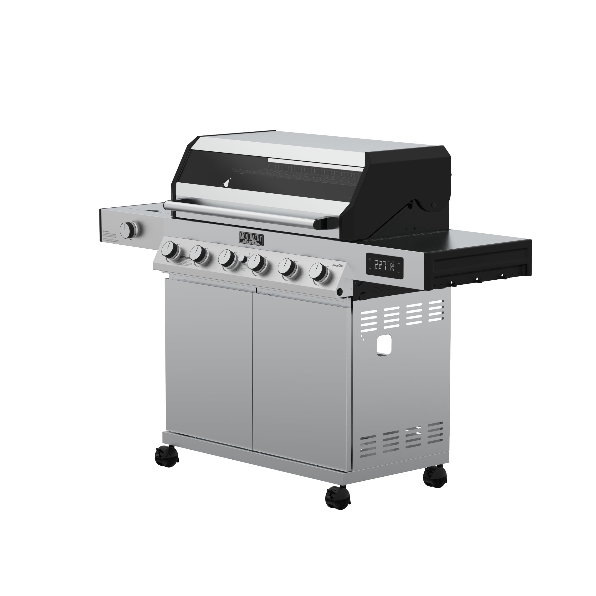 Monument Grills Denali Series 6-Burner Black Dual Fuel Cabinet Grill with Clearview Lid and LED Knobs Monument Grills