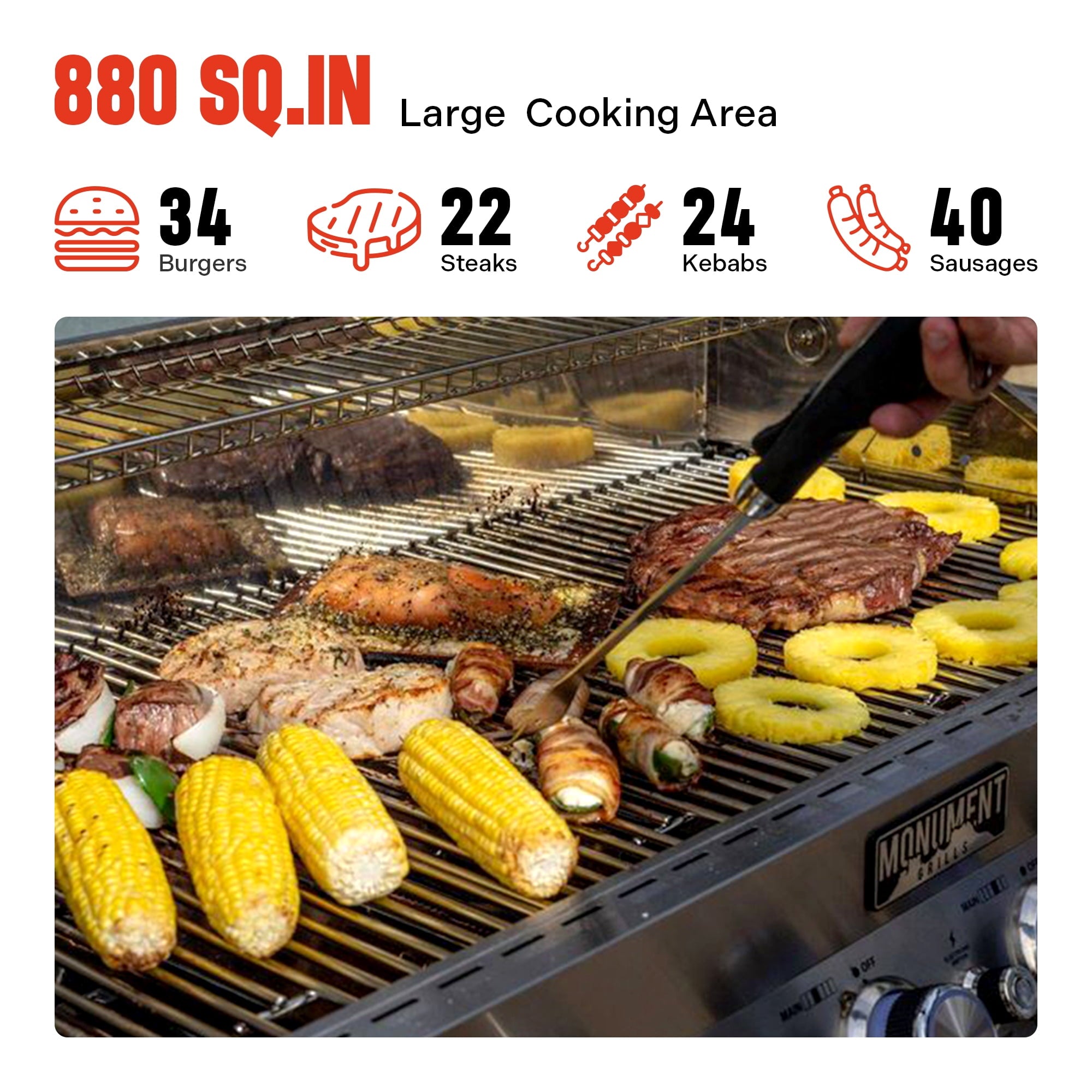 Monument Grills 6+1 Burner Propane Gas Grill  84,000 BTU Stainless Steel Outdoor Patio Barbecue Grill  LED Controls , Free Rotisserie Kit , and Easy Cleanup , 77352 Monument Grills