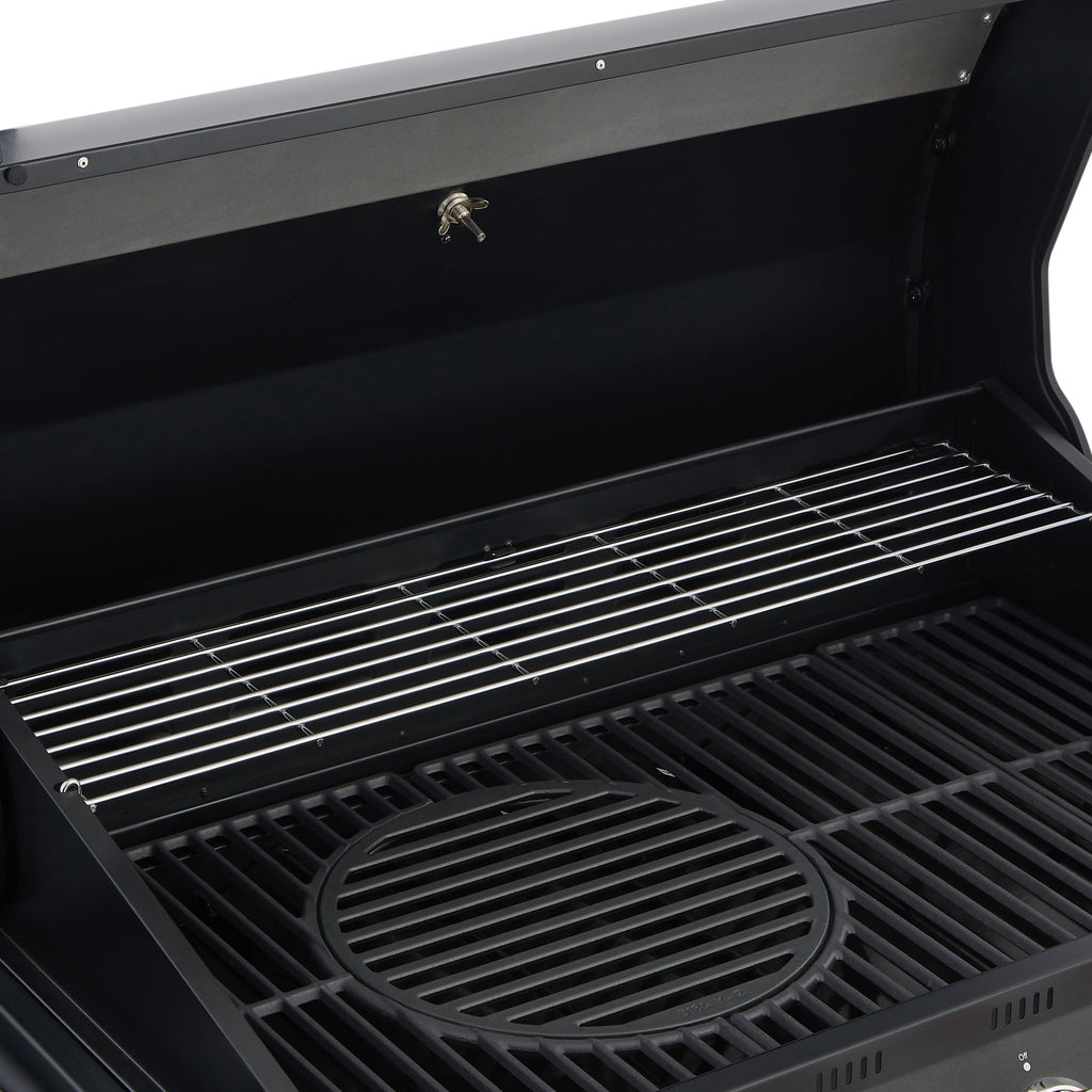 Noble House Professional 6-Burner Propane Gas Grill with Side Burner, Steel BBQ Grill with Cast Metal Grates, Black Noble House