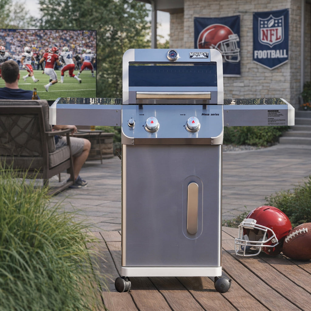 Monument Grills Mesa 2-Burner Propane Gas Grill, Foldable Sides, Swivel Casters, Stainless Steel, LED Controls Gas Grills