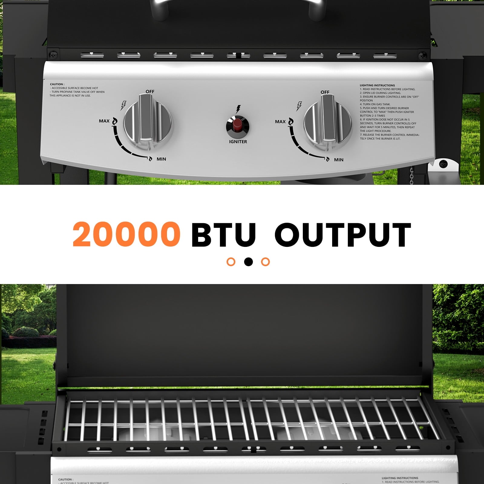 LHRIVER 2 Burner Gas Grill with Side Table, Portable Outdoor Barbecue Cooking BBQ, 20000BTU Gas Grills