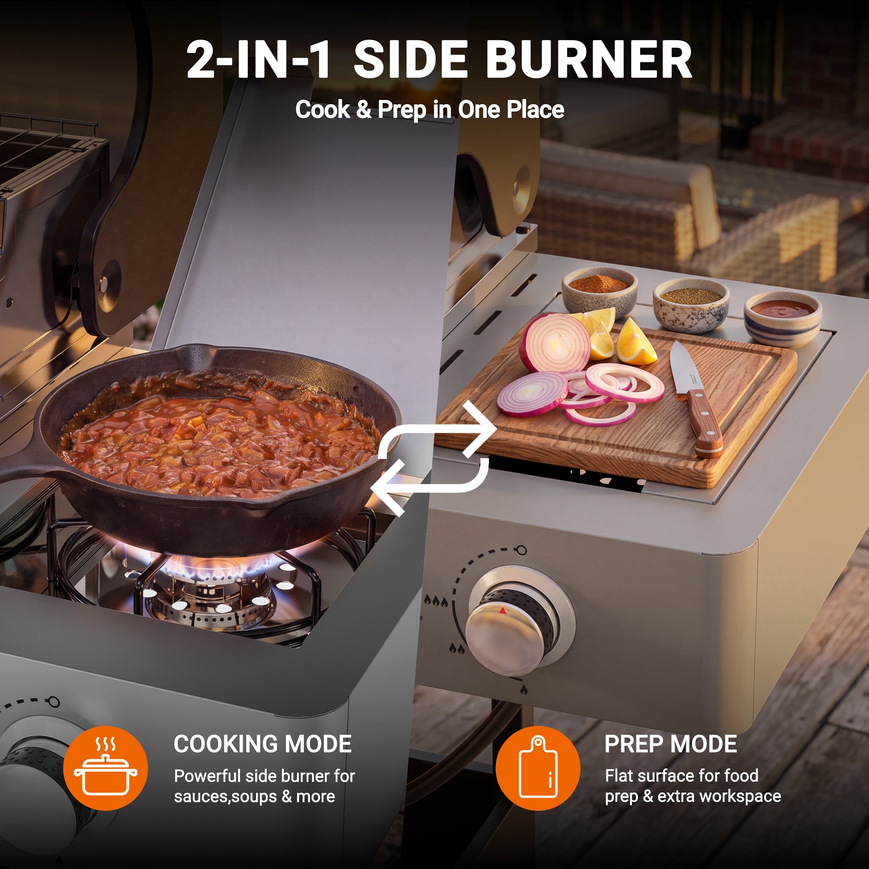 4-Burner Gas Grill with Side Burner, 51,000 BTU Propane BBQ Grill with Porcelain-Enameled Cast Iron Grates, Built-in Thermometer, Ideal for Patio Camping Outdoor Cooking Gas Grills