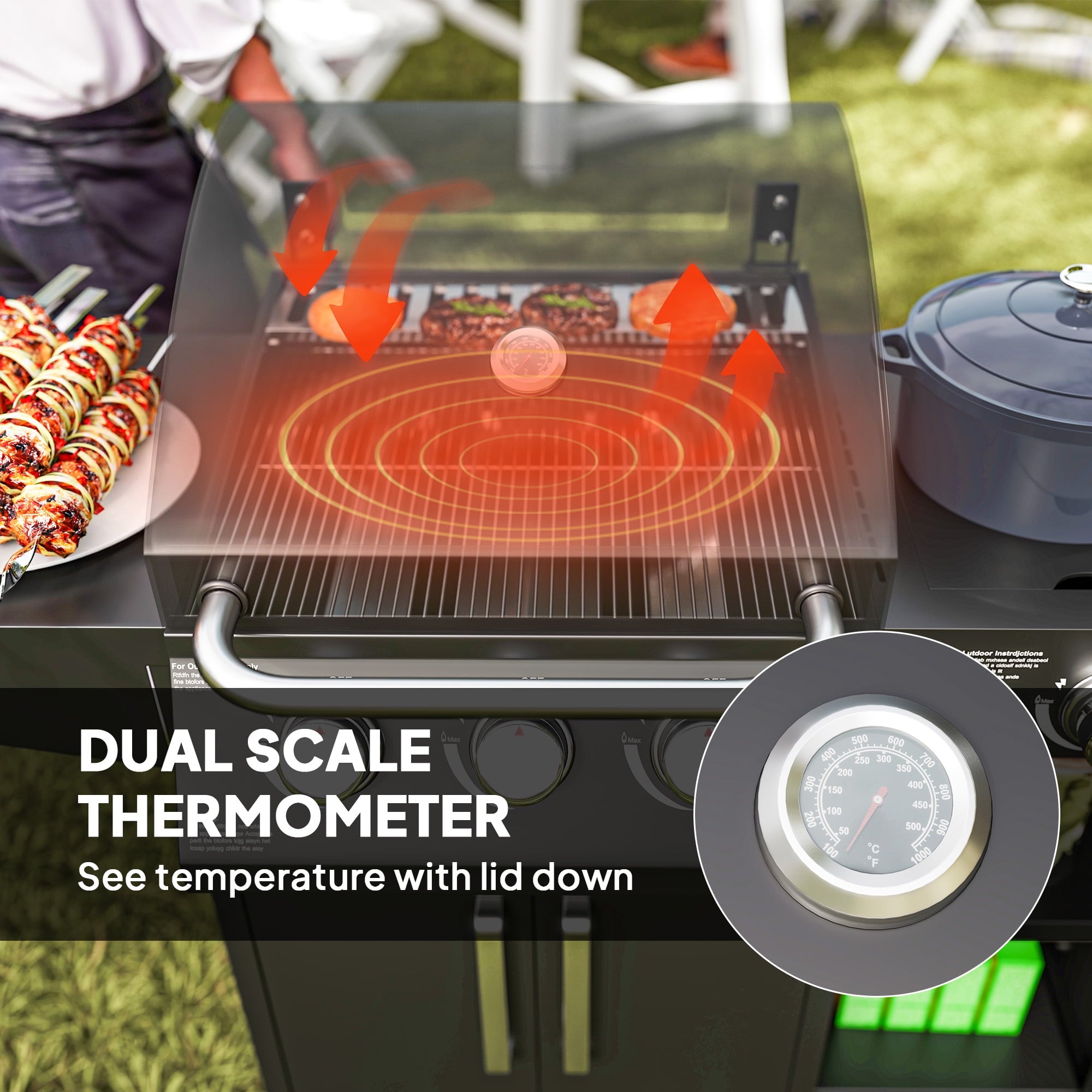 Outsunny 3 Burner Gas Grill with Side Burner, 9.5 KW Output, 310 Sq. in. Cooking Area, Cabinet Style Propane BBQ Grill with Shelves, Black Outsunny