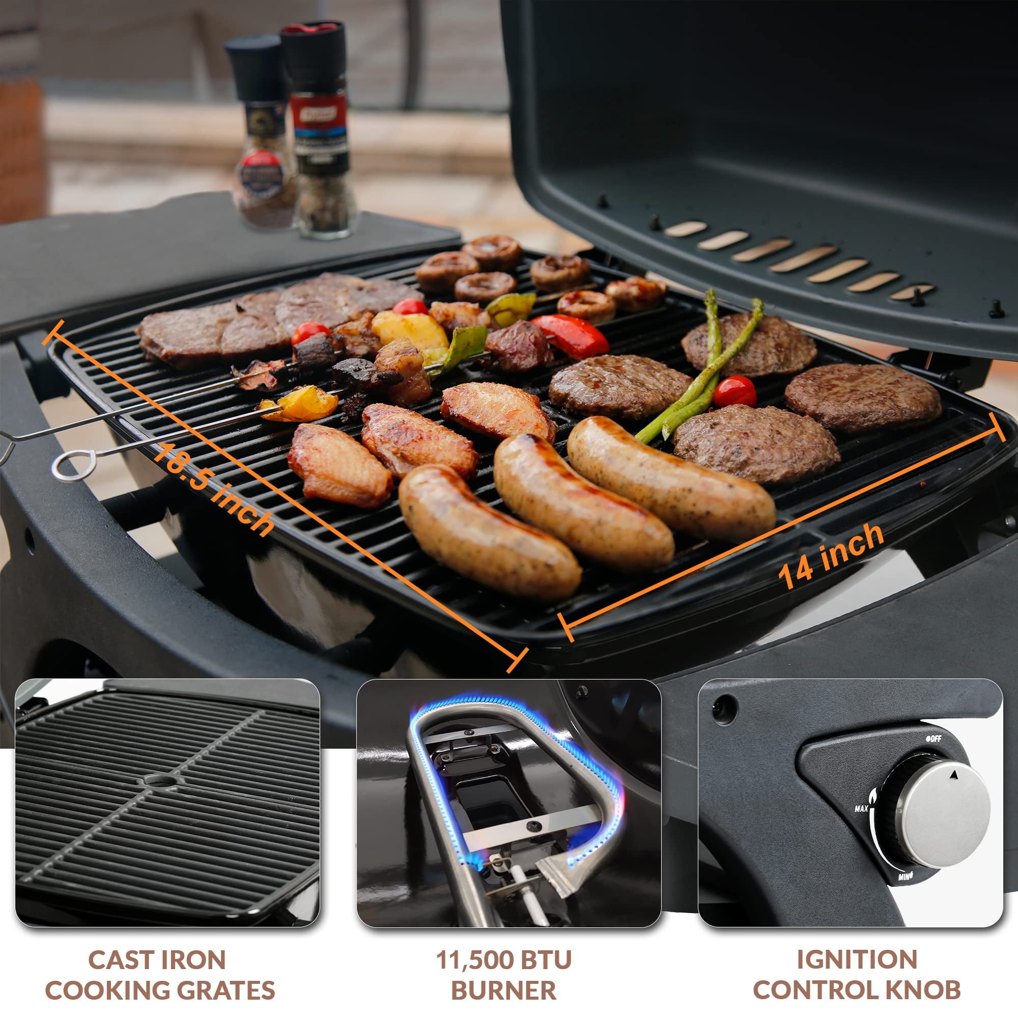 MASTER COOK Propane Gas Grill, Portable Tabletop Barbecue Grill with Cart for Patio, Camping, Travel Master Cook