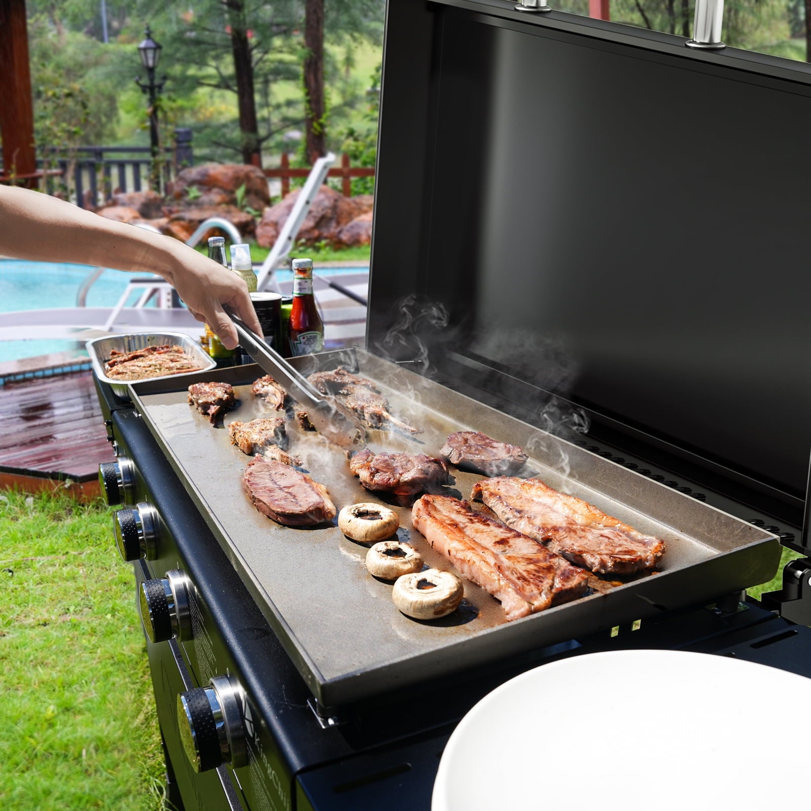 KingChii 4-Burner 30.6 Propane Griddle Outdoor Flat Top Gas Grill Griddle with Hard Cover for Camping, Tailgating, BBQ, Parties, Backyard & Patio Gas Grills