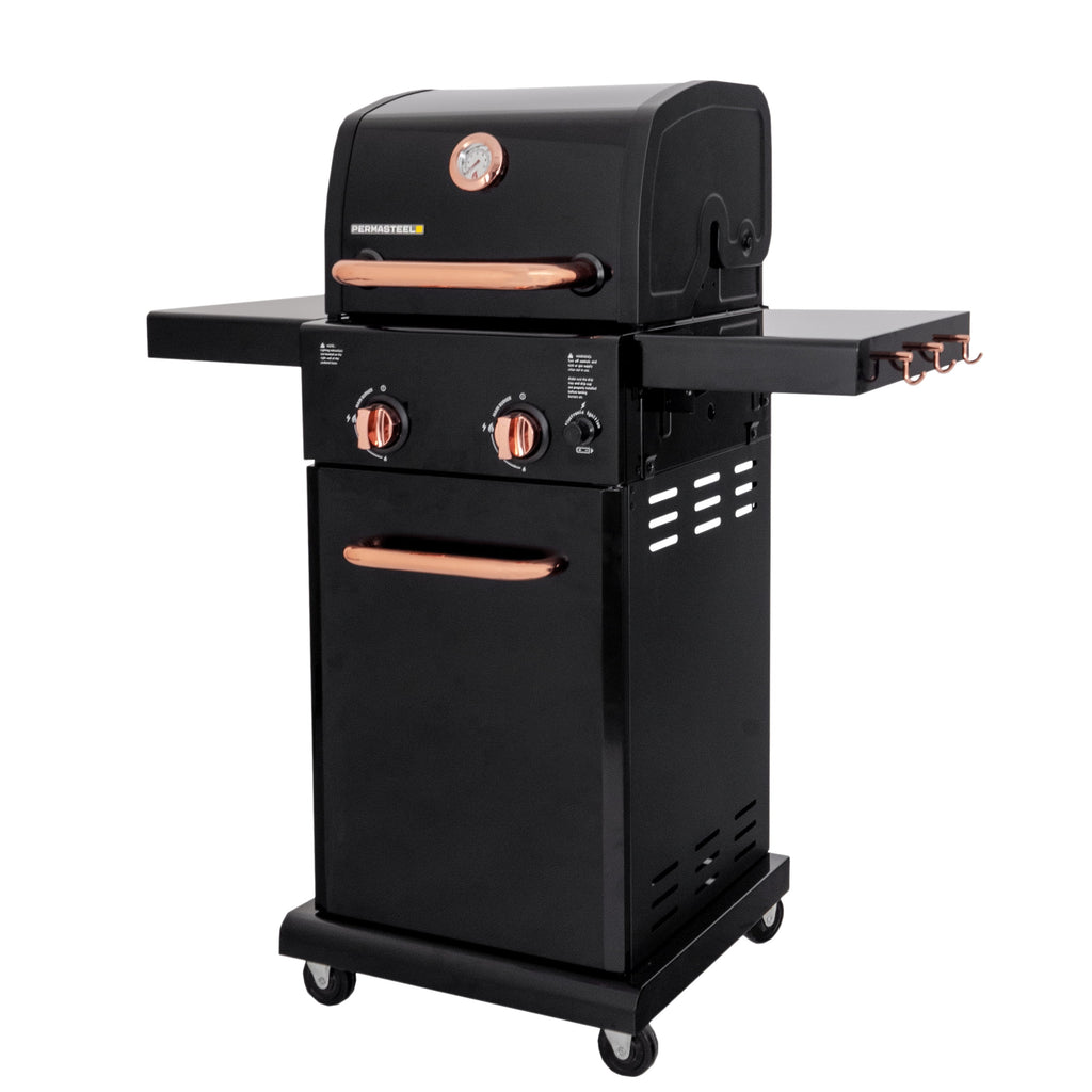 Permasteel 2-Burner Compact Propane Gas Grill with Foldable Sides, Black with Copper Accent Gas Grills