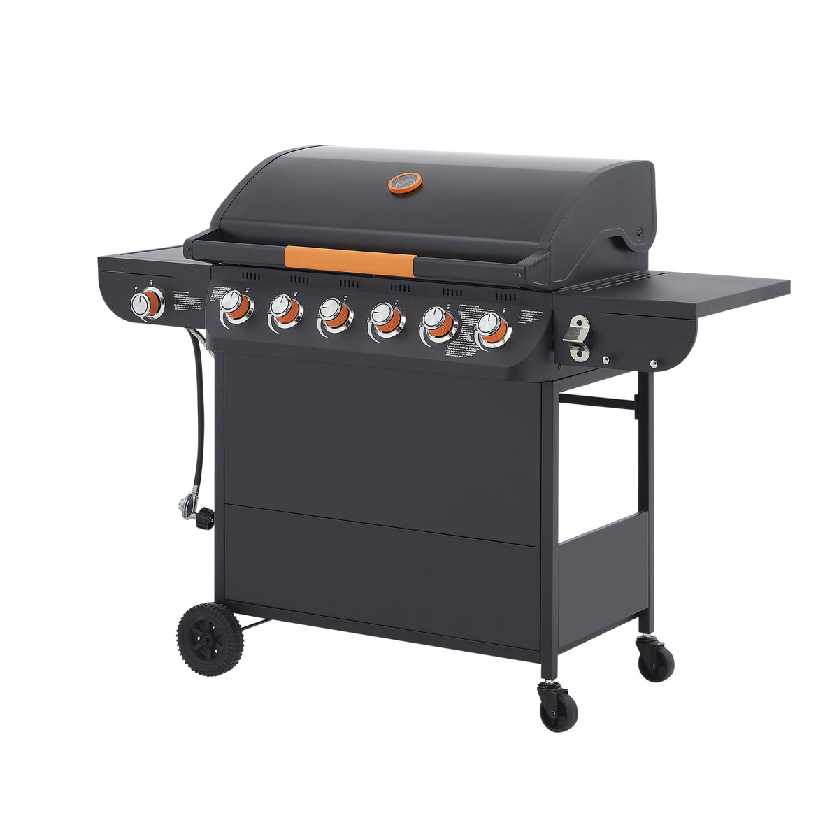 4-Burner Propane Gas Grill with Side Burner, 51,000 BTU Outdoor BBQ Grill with Porcelain-Enameled Grates, Warming Rack, Side Tables, Bottle Opener, Thermometer and Wheels for Patio Backyard Cooking Gas Grills
