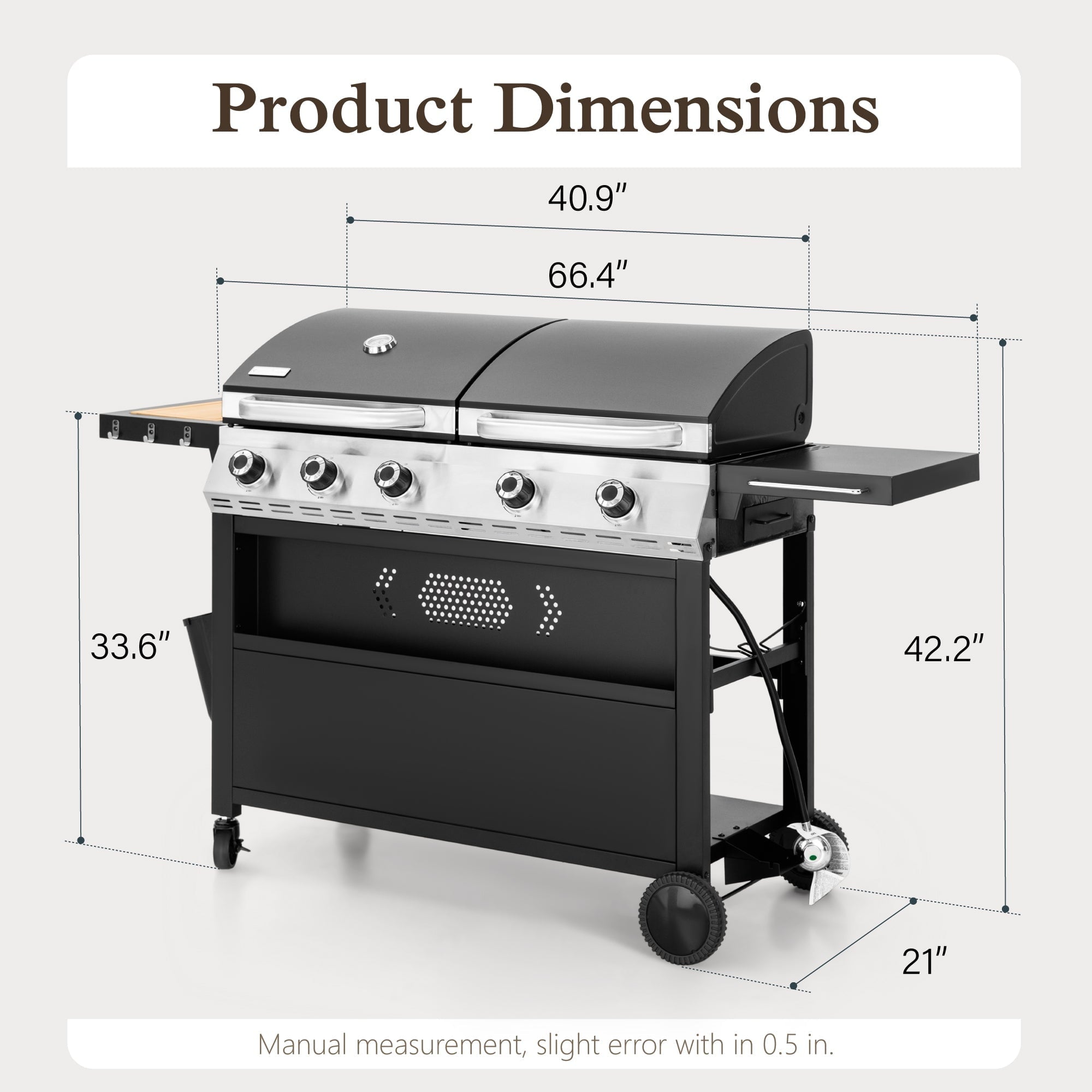 Alpha Joy 5-Burner Propane Gas Grill and Griddle Combo with Lids Total 54,000 BTU Alpha Joy