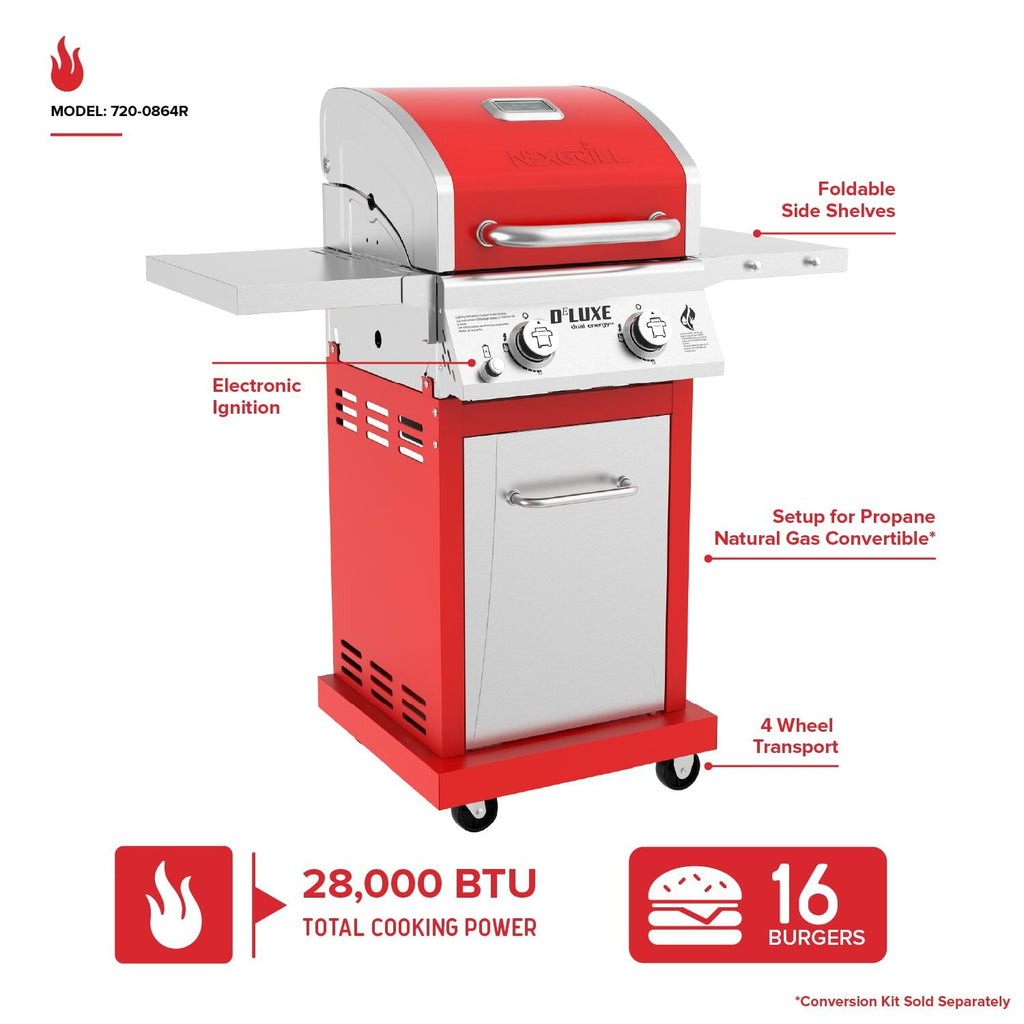 Nexgrill Deluxe 2-Burner Gas Grill with 401 SQ In Grate, 28000 BTUs, Stainless Steel Control Panel & Foldable Side Table, Propane BBQ Grill for Outdoor Cooking, Patios, Backyards and More -720-0864R Gas Grills