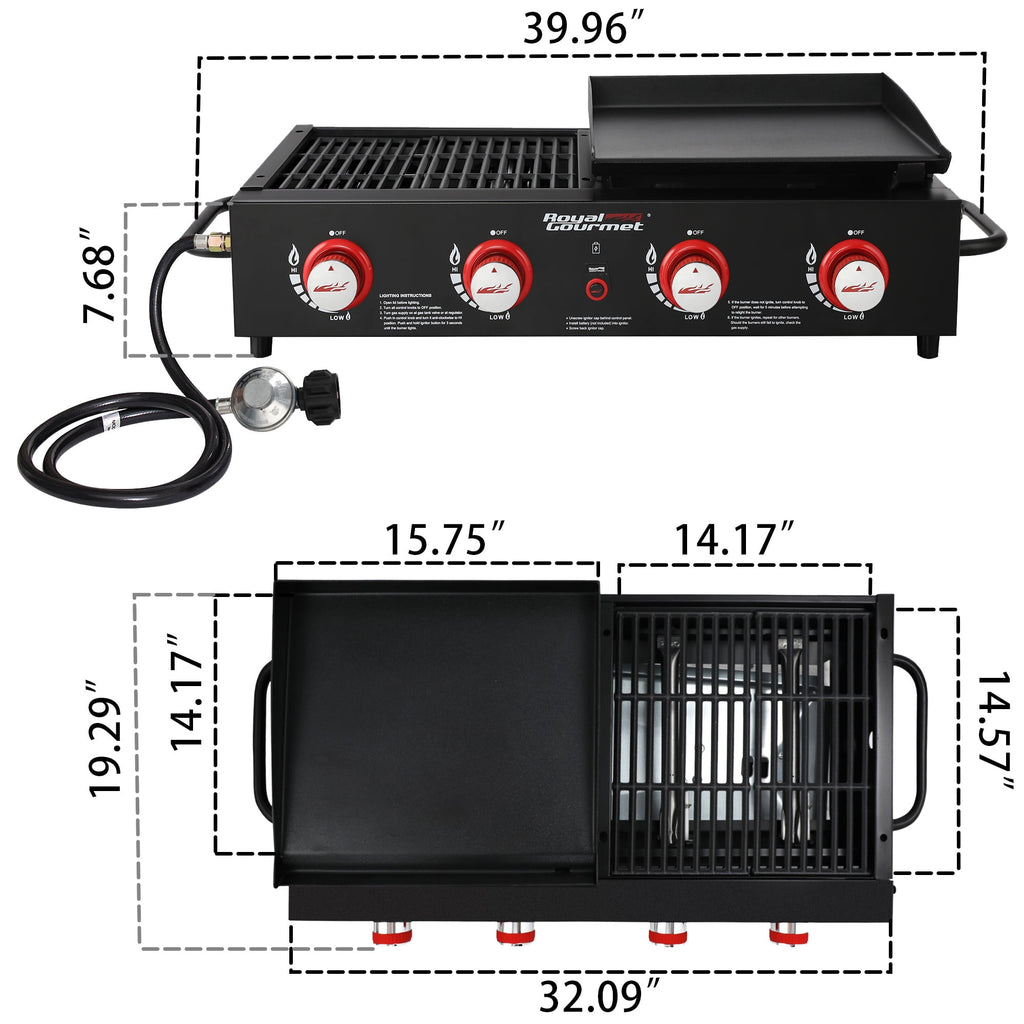 Royal Gourmet 4-Burner GD4002T Portable Gas Grill and Griddle Combo, 40000 BTU Royal Gourmet