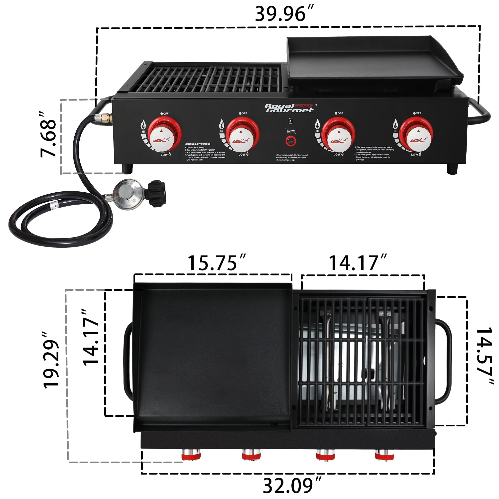 Royal Gourmet 4-Burner GD4002T Portable Gas Grill and Griddle Combo, 40000 BTU Royal Gourmet