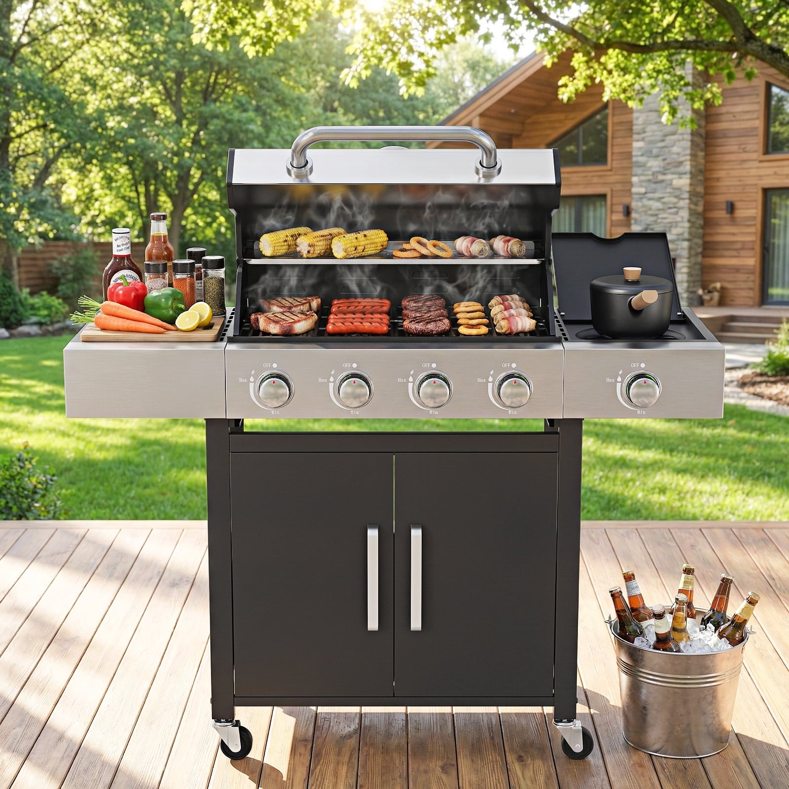 Gymojoy Outdoor 4 Burner Propane Gas Grill with Side Burner Stainless Steel BBQ Grill Gas Grills