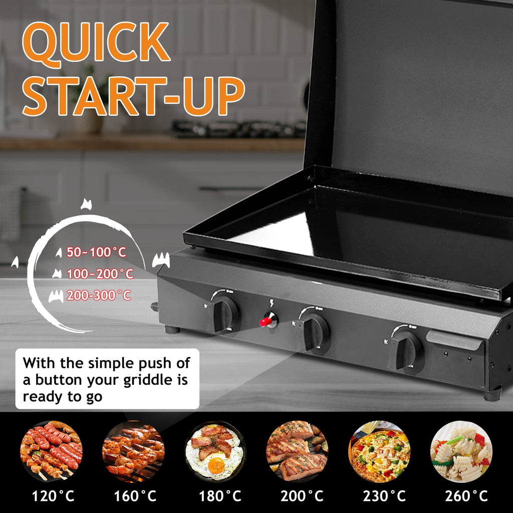 Zintown Propane Griddle Table Top Grill Camping Griddle Portable with 3 Burner Zintown