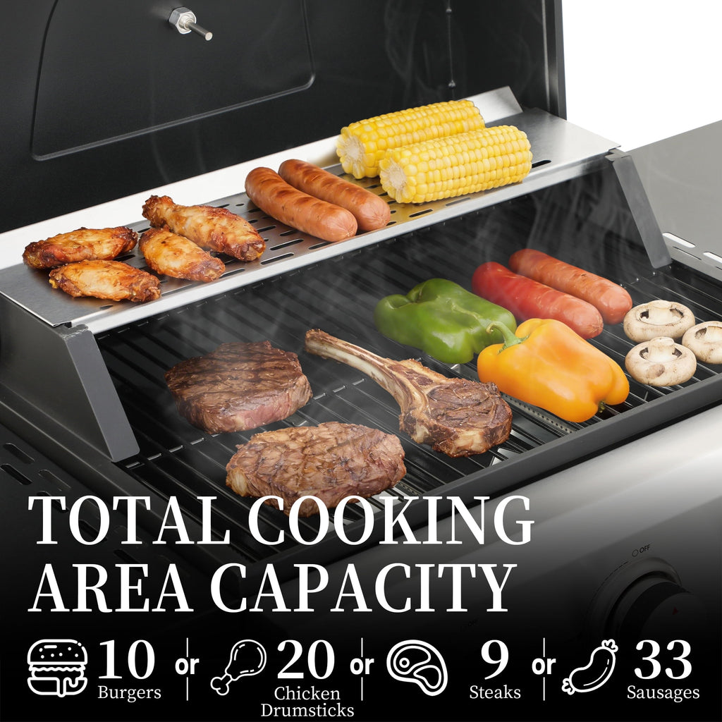 CIG GARDEN 3-Burner Propane Gas Grill with Folding Side Tables, Full-Size Grease Tray, and Removable Grease Cup CIG GARDEN
