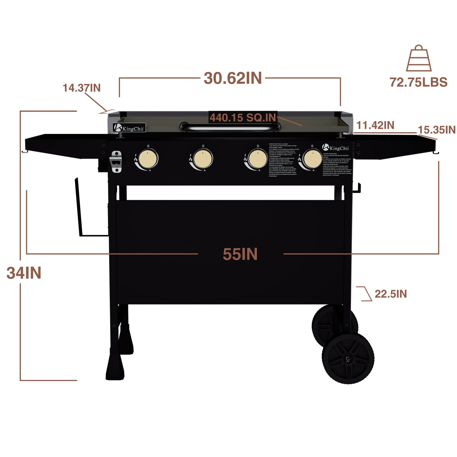 KingChii 4-Burner 30.6 Propane Griddle Outdoor Flat Top Gas Grill Griddle with Hard Cover for Camping, Tailgating, BBQ, Parties, Backyard & Patio Gas Grills