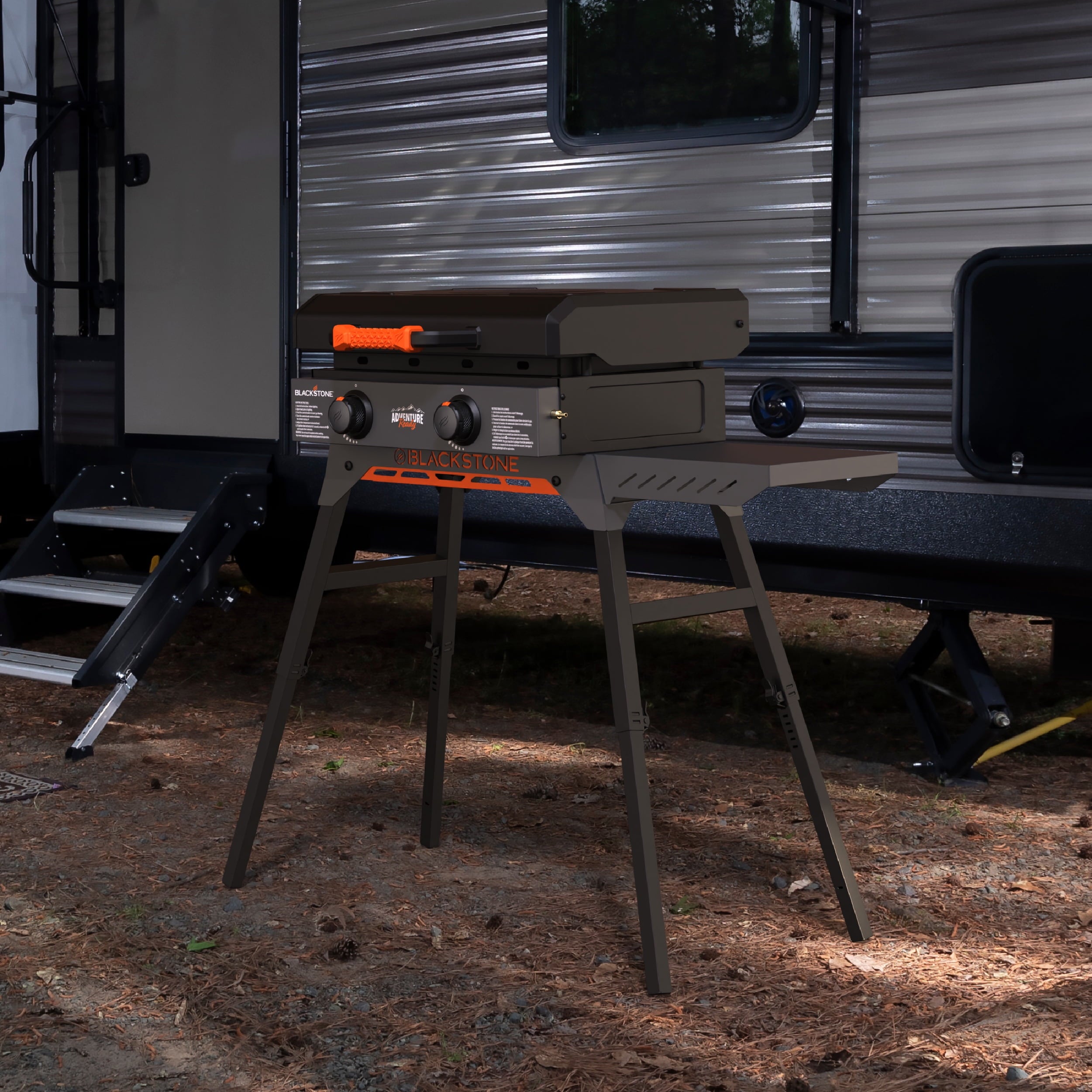 Blackstone Adventure Ready Outdoor Griddle, 2-Burner 22 Propane Flat Top Grill with Hood and Stand, Gray Gas Grills