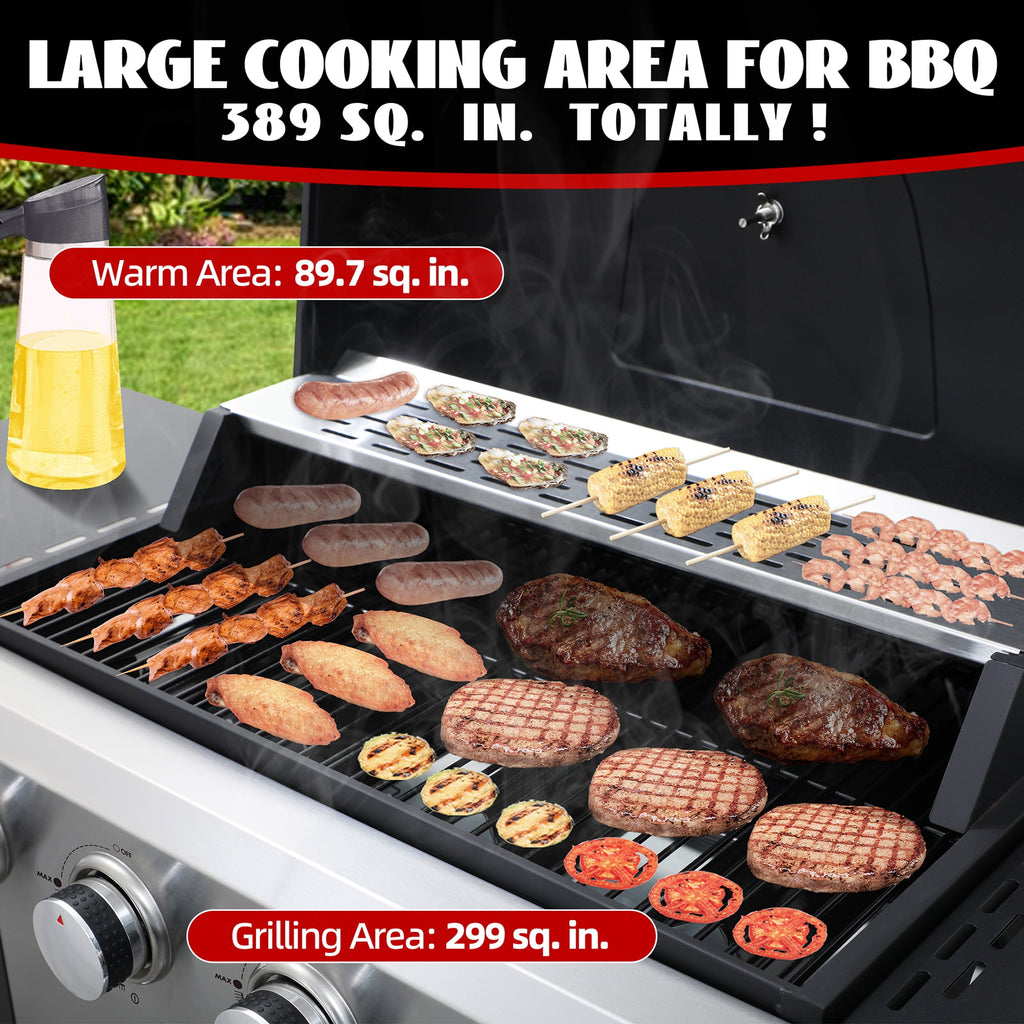 4-Burner Propane Gas Grill - 34,200 BTU BBQ Grill, Stainless Steel Control Panel, Easy Ignition, Temperature Gauge, 2 Enameled Cooking Grids for Backyard BBQ Gas Grills