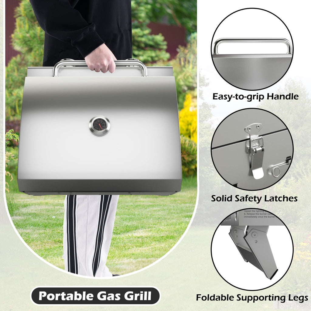 Gymax 2 Burner Portable BBQ Table Top Propane Gas Grill Stainless Steel Gymax