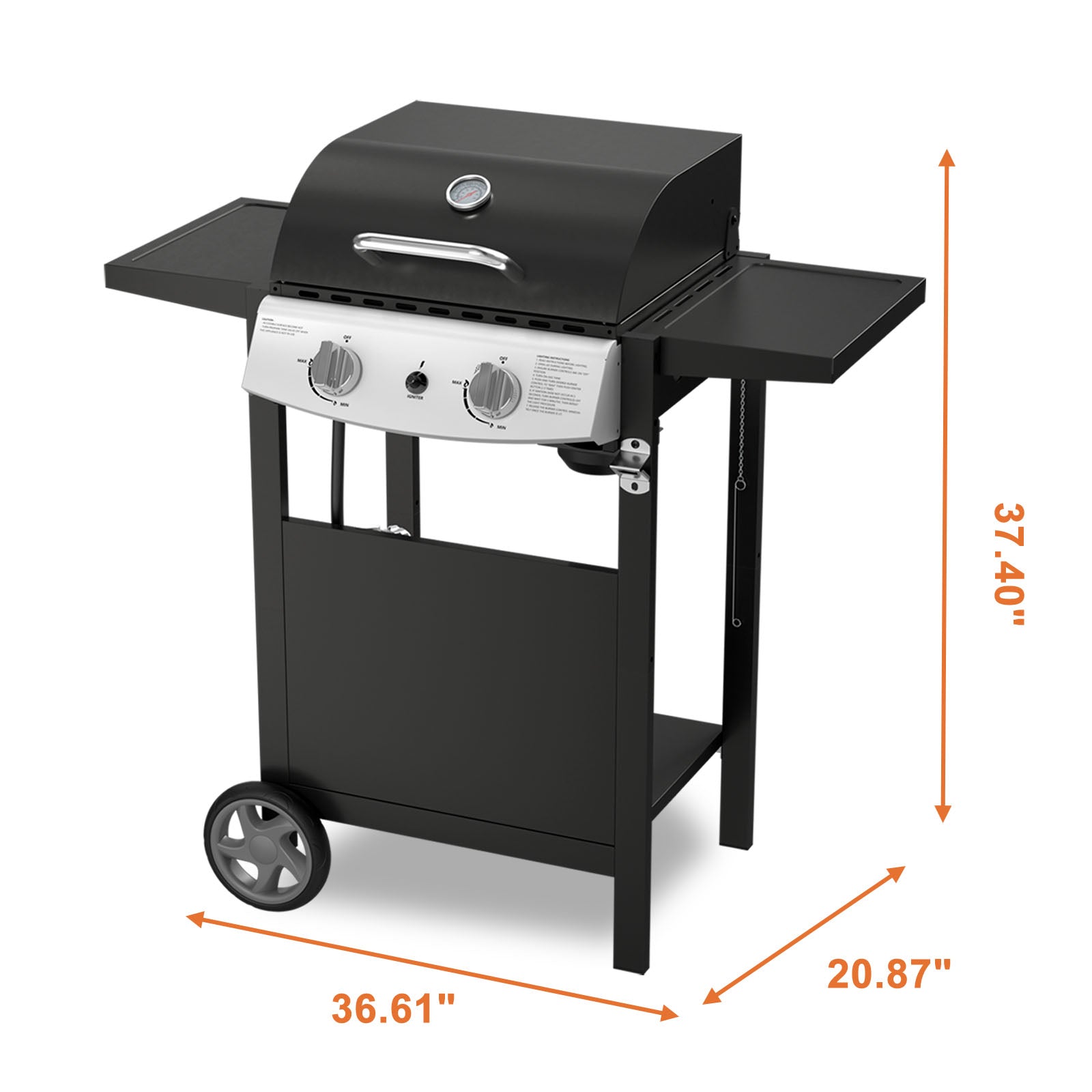 LHRIVER 2 Burner Gas Grill with Side Table, Portable Outdoor Barbecue Cooking BBQ, 20000BTU Gas Grills