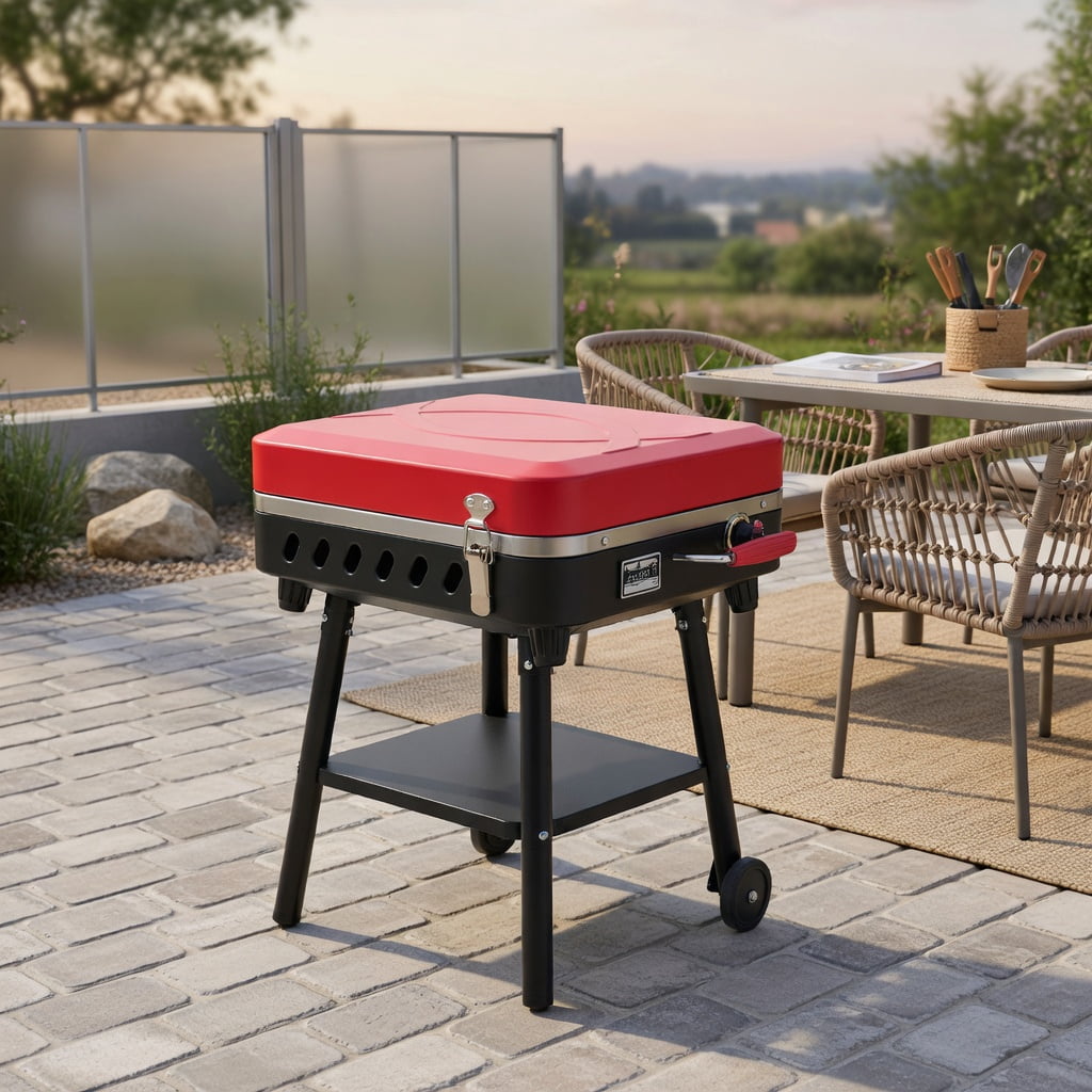 Resenkos Outdoor Barbecues Grill,2-in-1 Gas Camping Grill and Stove with 4 Detachable Legs-Red Resenkos