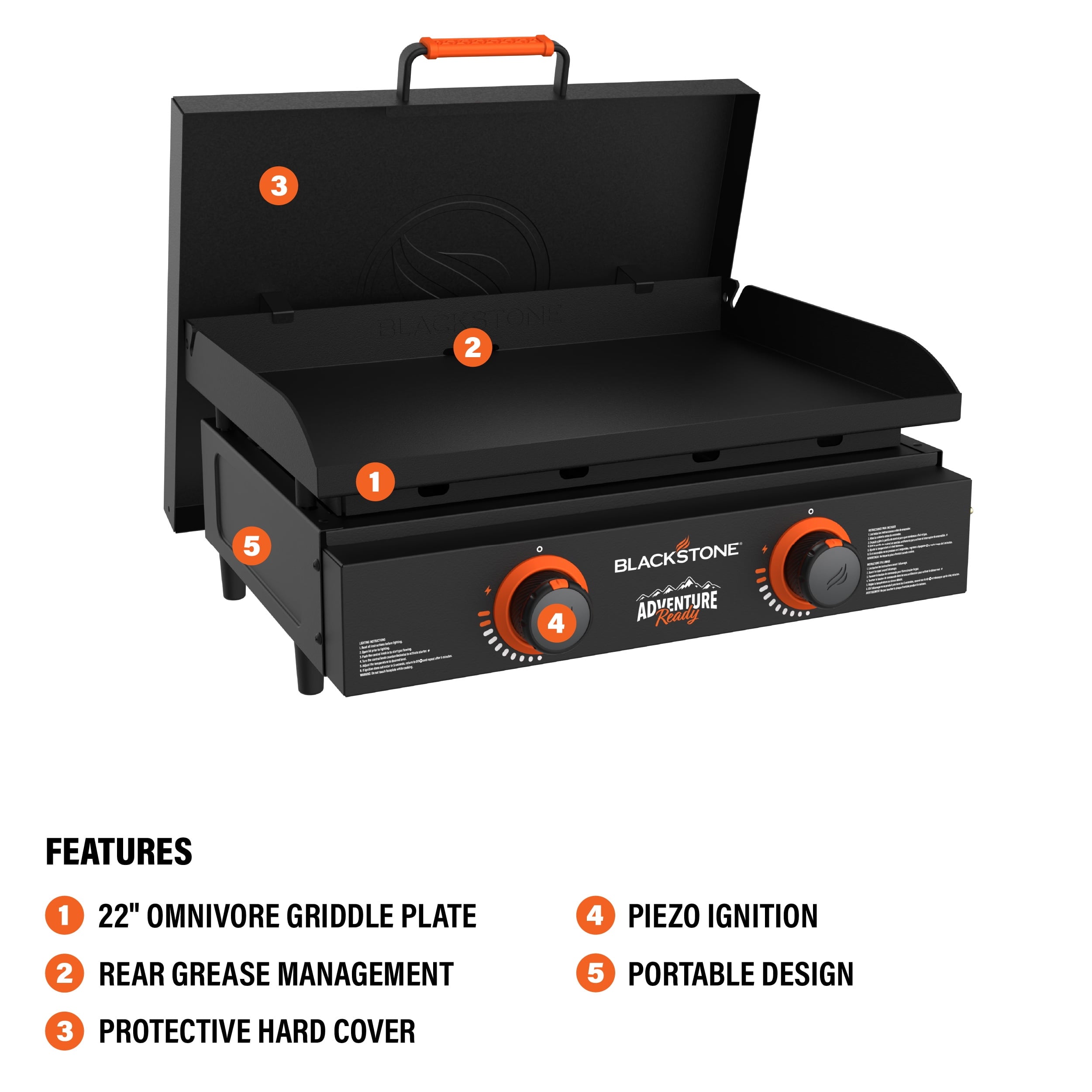 Blackstone Adventure Ready Outdoor Griddle, 22 Inch 2-Burner Flat Top Grill with Cover, Black Blackstone