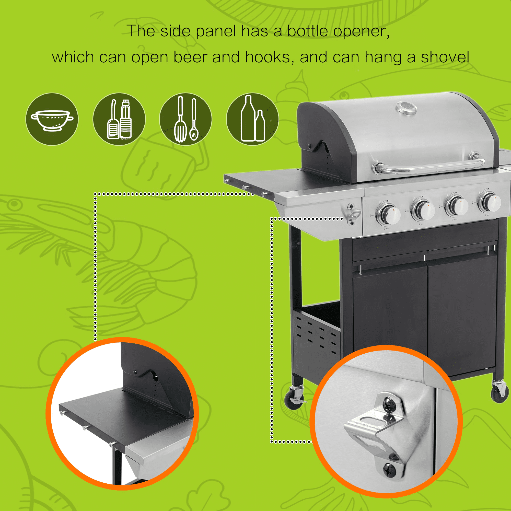 Lohasly 4-Burner Black Propane Gas Grill Gas Grills
