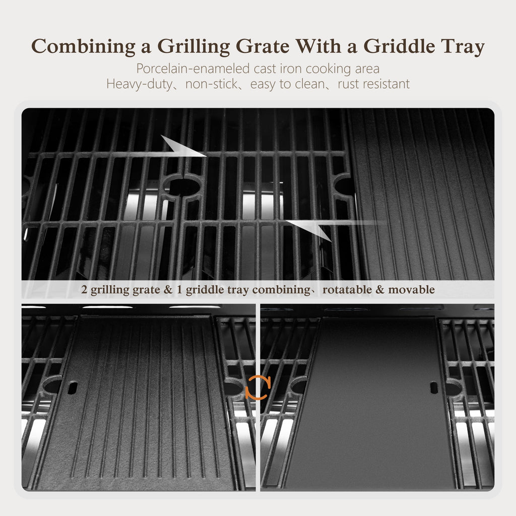 Alpha Joy 4-Burner Propane Gas Grill and Griddle Combo with Side Burner in Black Gas Grills