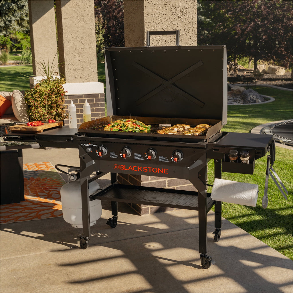 Blackstone Iron Forged 4 Burner Liquid Propane Outdoor Griddle with Hood Black Blackstone