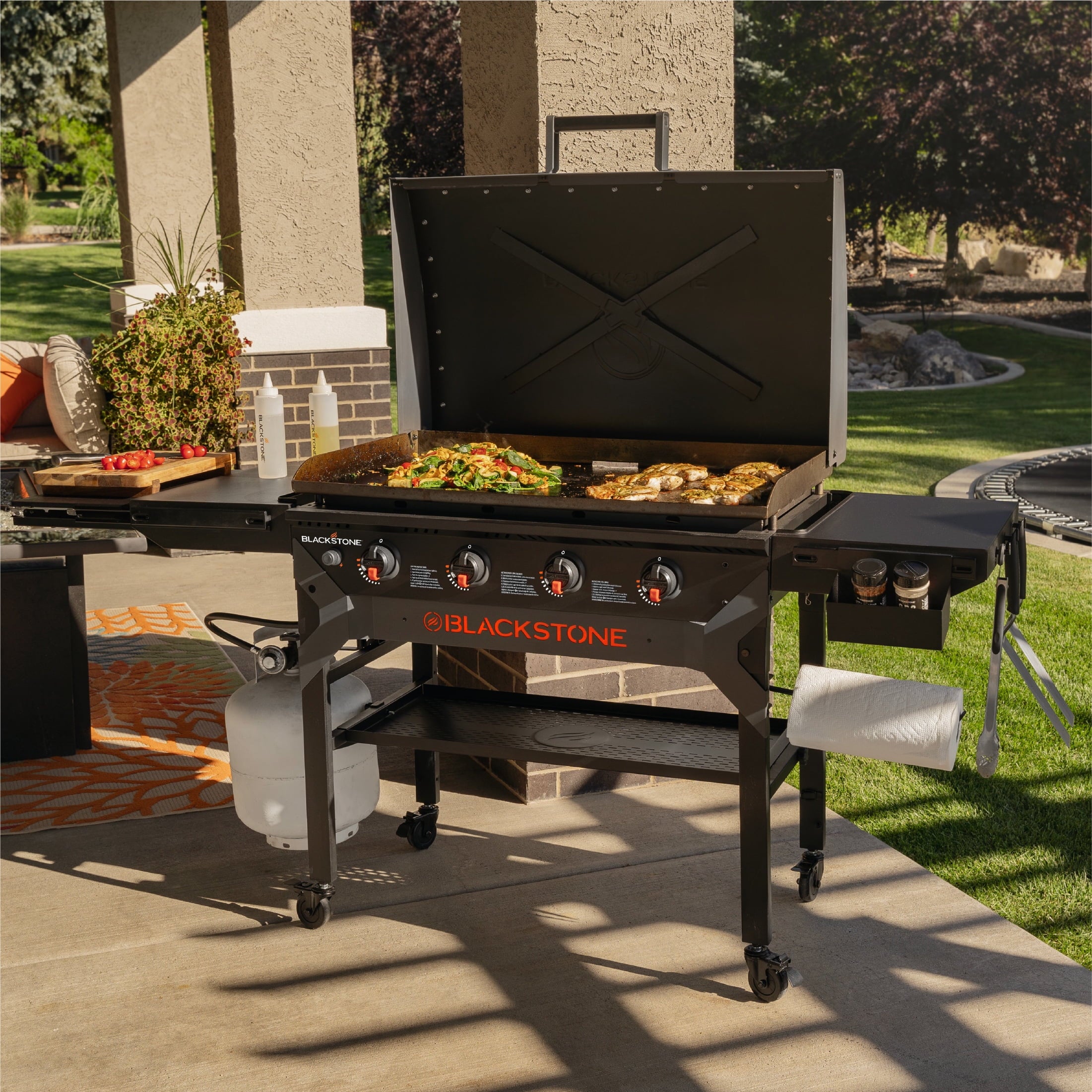 Blackstone Iron Forged 4 Burner Liquid Propane Outdoor Griddle with Hood Black Blackstone