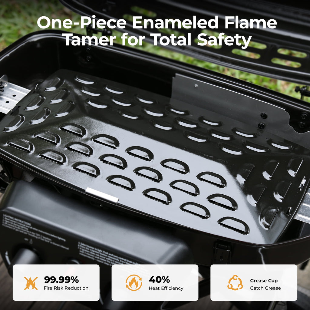2 Burner Propane Gas Grill with Dual Cooking Surfaces, Porcelain Grate & Extra Griddle, Push-Button Ignition, Foldable Portable BBQ with Wheels for Backyard Patio Camping Gas Grills