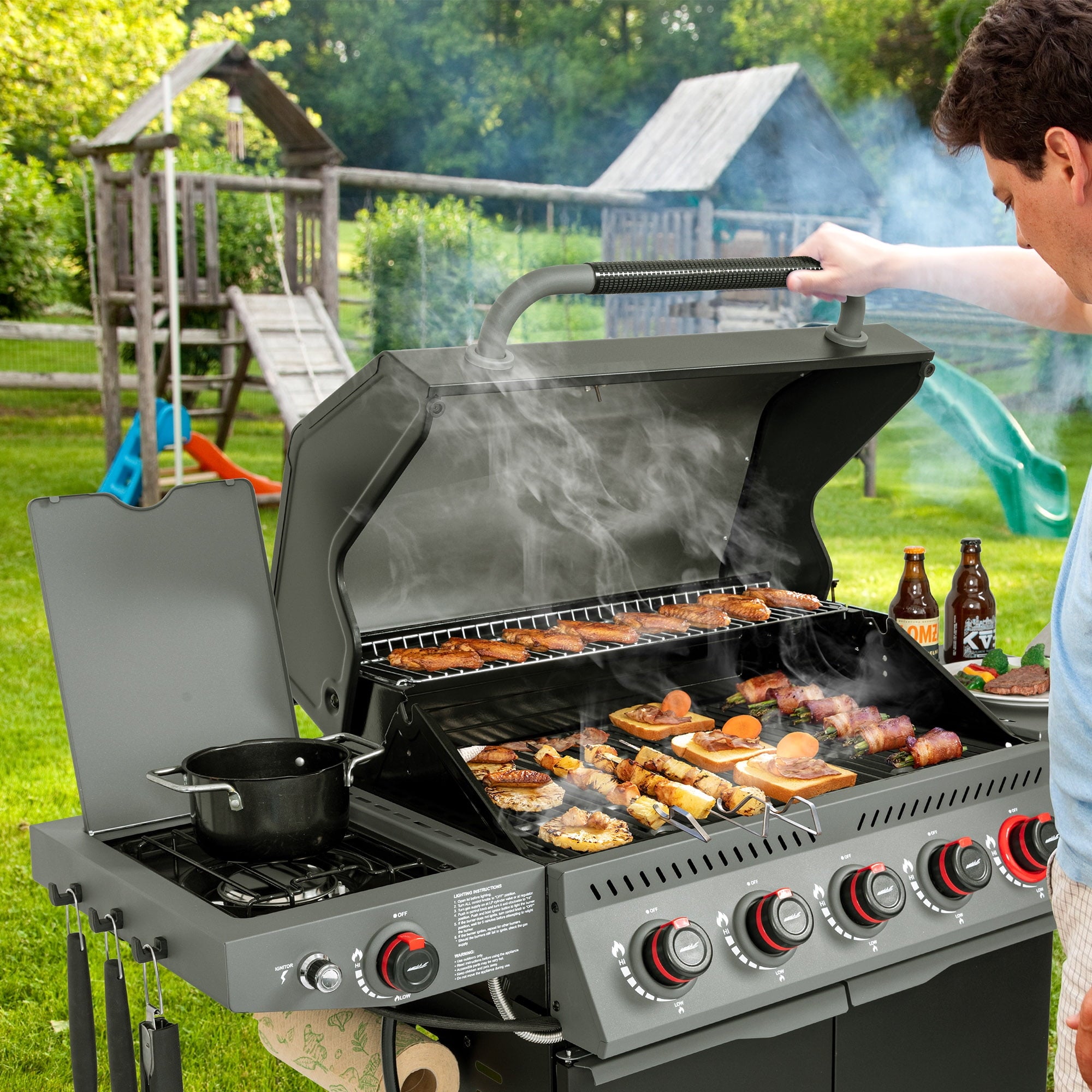 Royal Gourmet GA5407H 5-Burner BBQ Gas Grill with Sear Burner and Lidded Side Burner,Cabinet Style Grill for Outdoor Grilling and Backyard Cooking, Black Royal Gourmet