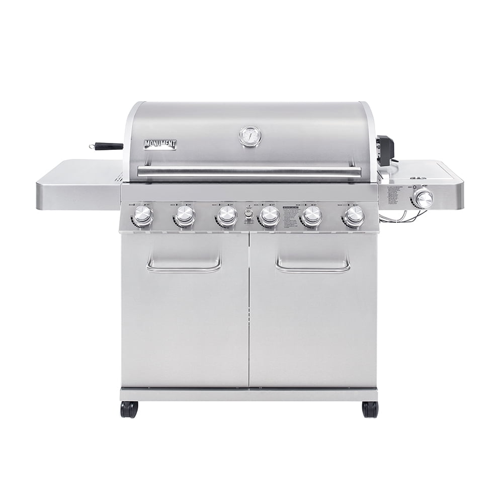 Monument Grills 6-Burner Propane Gas Stainless Grill with LED Controls, Side Burner, Rotisserie Kit, and Grill Cover Monument Grills
