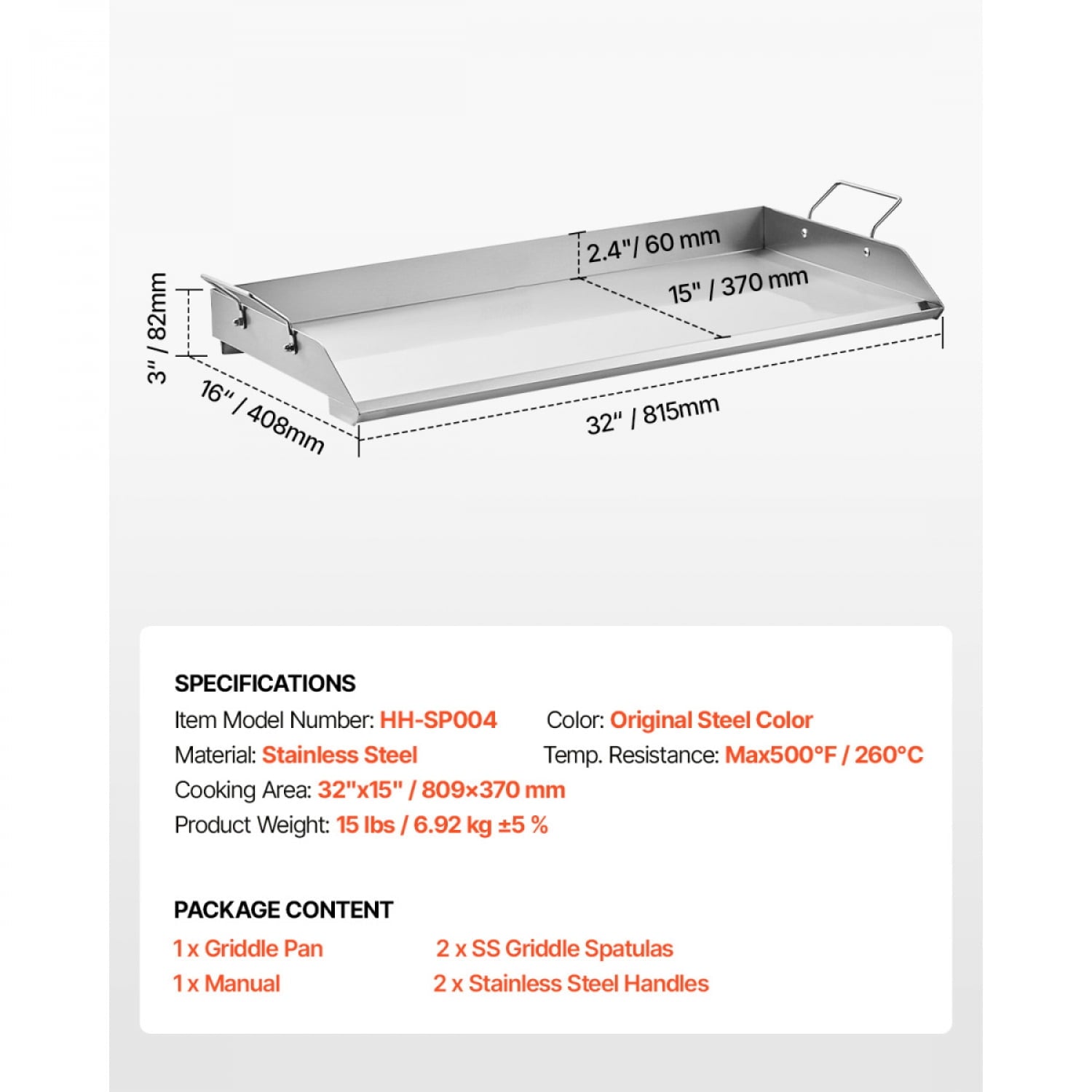 32x16 Inch Flat Top Griddle Stainless Steel Universal BBQ Grill Pan with Grease Drain X Shaped Reinforcement Large Cooking Area for Outdoor Grill DIANJIE