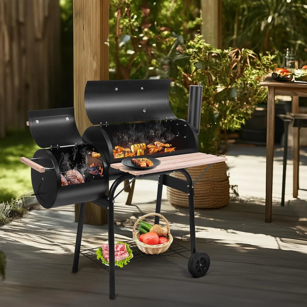YDLW Charcoal Offset Smoker Grill - Family-Size 4-6 Person BBQ with Temperature Control & Portable Wheels YDLW