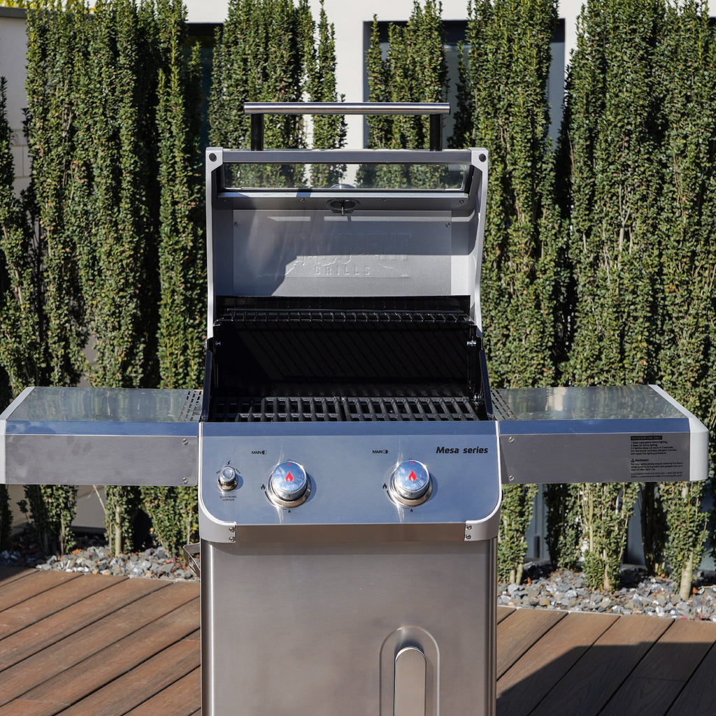 Monument Grills Mesa 2-Burner Propane Gas Grill, Foldable Sides, Swivel Casters, Stainless Steel, LED Controls Gas Grills