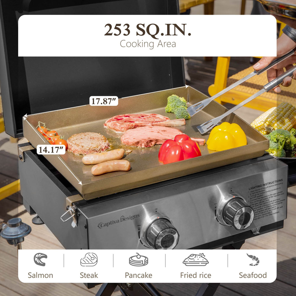 Alpha Joy Potable Outdoor Propane Gas Griddle with Wheels? 2-Burner Camping Flat Top Grill On The Go Alpha Joy