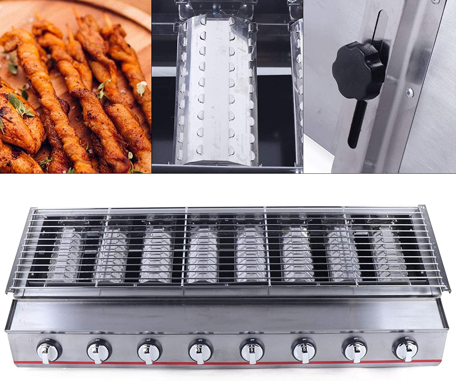 FETCOI 8-Burner Gas Grill Outdoor Tabletop Gas BBQ Grill Commercial 2800Pa Stainless Steel Gas Grill for Camping Picnicking Gas Grills