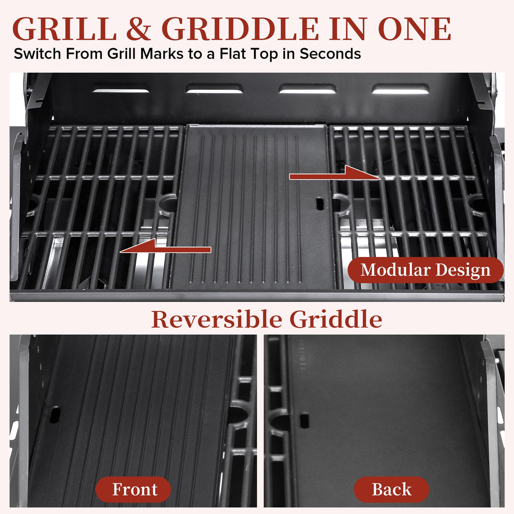CIG GARDEN 4-Burner Propane Gas Grill and Griddle Combo with Side Burner, Cast Iron Grates, and Double-Wall Insulated Lid CIG GARDEN